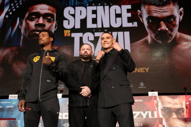 BOXING SPENCE TSZYU press conference, PK, Pressekonferenz Australian boxer Tim Tszyu and American boxer Errol Spence Jr face off during a press conference, Sydney, Friday, July 24, 2026. ( NO ARCHIVING SYDNEY NEW SOUTH WALES AUSTRALIA  Copyright: xDAMIANxSHAWx 20260724162946529711