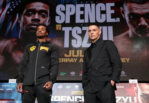 BOXING SPENCE TSZYU press conference, PK, Pressekonferenz Australian boxer Tim Tszyu and American boxer Errol Spence Jr face off during a press conference, Sydney, Friday, July 24, 2026. ( NO ARCHIVING SYDNEY NEW SOUTH WALES AUSTRALIA  Copyright: xDAMIANxSHAWx 20260724189849668260