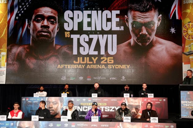 BOXING SPENCE TSZYU press conference, PK, Pressekonferenz Boxers during a press conference, Sydney, Friday, July 24, 2026. ( NO ARCHIVING SYDNEY NEW SOUTH WALES AUSTRALIA  Copyright: xDAMIANxSHAWx 20260724154363568470