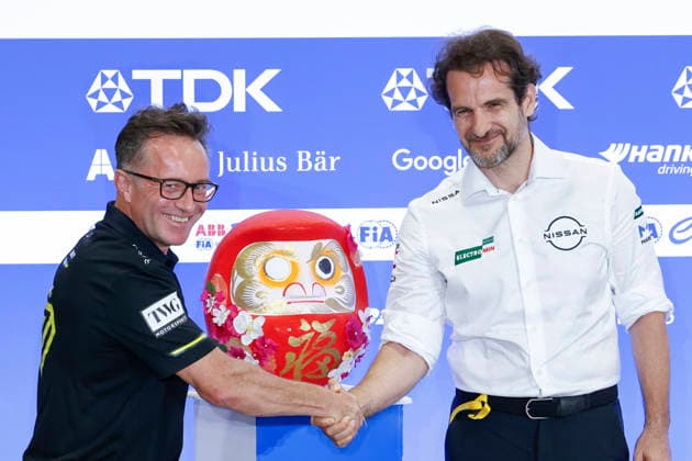 July 24, 2026, Tokyo, Japan: (L to R) Roger Griffiths Team Principal of Andretti Formula E and Tommaso Volpe Managing Director and Team Principal of Nissan Formula E Team, pose for the cameras during a press conference, PK, Pressekonferenz for the Formula E Tokyo E-Prix of the 2025Ã¢â‚¬2026 ABB FIA Formula E World Championship, WM, Weltmeisterschaft at Tokyo Big Sight convention center in Tokyo. Formula E 2026: Tokyo E-Prix  - ZUMAm191 20260724_aap_m191_012 Copyright: xRodrigoxReyesxMarinx