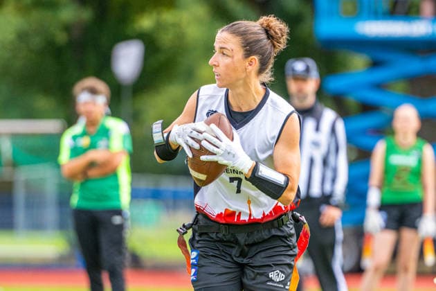 Munich Spatzen (grün) gegen Düsseldorf Firecats (weiß) - Halbfinale Frauen - Flag Football - Die Finals 2026 (24.07.2026, Hannover Erika-Fisch-Stadion (Hannover, GER), *** Munich Spatzen (green) vs. Düsseldorf Firecats (white) Women s Flag Football Semifinal, The Finals 2026, July 24, 2026, Erika Fisch Stadium, Hanover, GER, Copyright: xJanxGuentherx