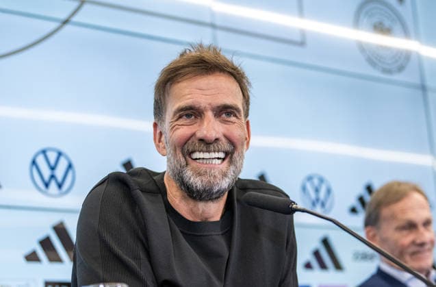 24.07.2026, xfux, Fussball DFB Deutsche Fussball Nationalmannschaft - Pressekonferenz zur Vorstellung von Juergen Jürgen Klopp als Trainer Bundestrainer, v.l. Trainer Juergen Juergen Nobert Klopp (Deutsche Fussball Nationalmannschaft DFB) Frankfurt am Main *** July 24, 2026, xfux, Soccer, DFB, German National Soccer Team, Press conference to introduce Jürgen Klopp as head coach, from left: Head Coach Jürgen Klopp, German National Soccer Team, DFB, Frankfurt am Main