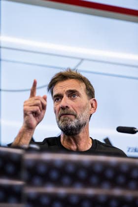 FRANKFURT, GERMANY - JULY 24: Juergen Klopp (Head Coach Germany) gestures during the press conference, PK, Pressekonferenz to present Juergen Klopp as the new head coach of Germany at DFB Campus on July 24, 2026 in Frankfurt, Germany. Hessen Germany Copyright: xSteffiexWunderlx