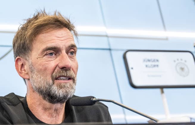 24.07.2026, xfux, Fussball DFB Deutsche Fussball Nationalmannschaft - Pressekonferenz zur Vorstellung von Juergen Jürgen Klopp als Trainer Bundestrainer, v.l. Trainer Juergen Juergen Nobert Klopp (Deutsche Fussball Nationalmannschaft DFB) Frankfurt am Main *** July 24, 2026, xfux, Soccer, DFB, German National Soccer Team, Press conference to introduce Jürgen Klopp as head coach, from left: Coach Jürgen Klopp, German National Soccer Team, DFB, Frankfurt am Main