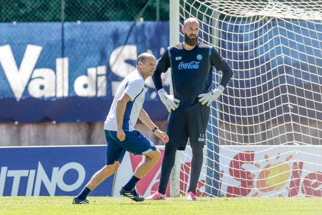 SSC Napoli preseason 2026-27 Napoli™s Italian coach Massimiliano Allegri and Napoli s Serbian goalkeeper Vanja Milinkovic Savic during eighth day SSC Napoli s 2026-27 preseason training camp in val di sole in Trentino, Dimaro Folgarida July, 19 2026. _BPH3260 Copyright: xAntonioxBalascox