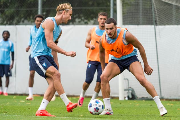 260724 Erik Botheim och Andrej Djuric under en träning med Malmö FF den 24 juli 2026 i Malmö. *** July 24, 2026: Erik Botheim and Andrej Djuric during a training session with Malmö FF on July 24, 2026, in Malmö  Copyright: CHRISTIANxÖRNBERG BB260724CO047