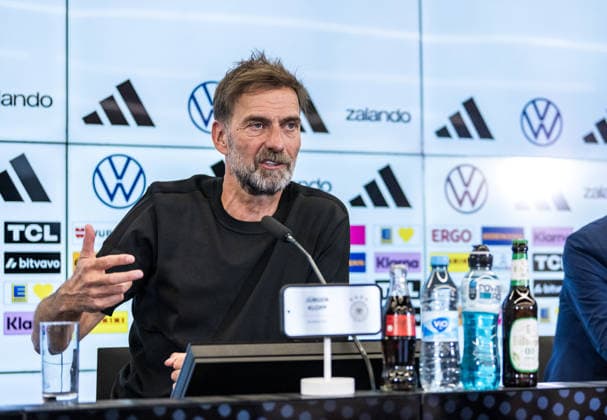 24.07.2026, xfux, Fussball DFB Deutsche Fussball Nationalmannschaft - Pressekonferenz zur Vorstellung von Juergen Jürgen Klopp als Trainer Bundestrainer, v.l. Trainer Juergen Juergen Nobert Klopp (Deutsche Fussball Nationalmannschaft DFB) Frankfurt am Main *** July 24, 2026, xfux, Soccer, DFB, German National Soccer Team, Press conference to introduce Jürgen Klopp as head coach, from left: Coach Jürgen Klopp, German National Soccer Team, DFB, Frankfurt am Main
