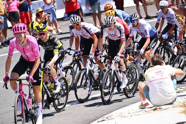 Tour de France 2026 Stage 19 ALPE D HUEZ, FRANCE - JULY 24 : Politt Nils (GER) of UAE Team Emirates - XRG, Wellens Tim (BEL) of UAE Team Emirates - XRG during stage 19 of the 113rd edition of Tour de France an UCI World Tour 2.UWT cycling road race stage for Men Elite of 128 km with start in Gap and finish in Alpe d Huez on July 24, 2026 in Alpe d Huez, France, 24 07 2026 ( Motordriver Kurt Vandenborre - Alpe d Huez France  Copyright: xGvgx