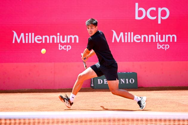 July 24, 2026, Lisbon, Lisbon, Portugal: TIAGO TORRES in action during the Quarter-finals at the Millennium Estoril Open ATP, Tennis Herren tennis tournament at Clube de Tenis do Estoril. Lisbon Portugal - ZUMAr238 20260724_zip_r238_019 Copyright: xRicardoxRochax