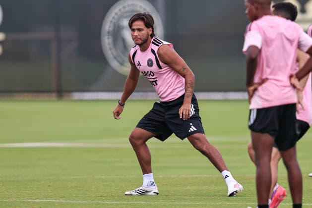 FORT LAUDERDALE, FL - JULY 24: Telasco Segovia (8) of Inter Miami CF is seen during an Inter Miami Training Session at Florida Blue Training Center on July 24, 2026 in Fort Lauderdale, Florida. (Photo by Chris Arjoon Icon Sportswire) SOCCER: JULY 24 Inter Miami CF Training EDITORIAL USE ONLY Icon26072400000011