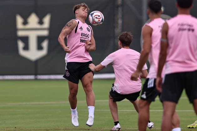FORT LAUDERDALE, FL - JULY 24: Mateo Silvetti (24) of Inter Miami CF is seen during an Inter Miami Training Session at Florida Blue Training Center on July 24, 2026 in Fort Lauderdale, Florida. (Photo by Chris Arjoon Icon Sportswire) SOCCER: JULY 24 Inter Miami CF Training EDITORIAL USE ONLY Icon26072400000016