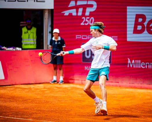 July 24, 2026, Cascais, Lisbon, Portugal: Andrey Rublev during the quarter-finals round of the Millennium Estoril Open at the Estoril Tennis Club on july 24, 2026 in Estoril, Cascais, Portugal. Tennis 2026: Millennium Estoril Open  - ZUMAr200 20260724_zsp_r200_068 Copyright: xNunoxReisinhox