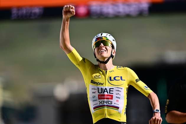 Tour de France 2026 Stage 19 ALPE D HUEZ, FRANCE - JULY 24 : Pogacar Tadej (SLO) of UAE Team Emirates - XRG wins during stage 19 of the 113rd edition of Tour de France an UCI World Tour 2.UWT cycling road race stage for Men Elite of 128 km with start in Gap and finish in Alpe d Huez on July 24, 2026 in Alpe d Huez, France, 24 07 2026 ( Motordriver Kurt Vandenborre - Alpe d Huez France  Copyright: xPeterxDexVoechtx