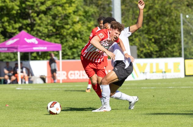 SOCCER - Freiburg vs Derby, test match IMST,AUSTRIA,24.JUL.26 - SOCCER - 1. DFL, 1. Deutsche Bundesliga, EFL Championship, SC Freiburg vs Derby County FC, test match. Image shows Remi Harvey (Derby County and Philipp Treu (Freiburg).  GEPAxpictures xMichaelxKristen