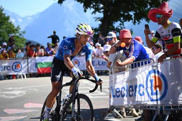 Tour de France 2026 Stage 19 ALPE D HUEZ, FRANCE - JULY 24 : Romo Javier (ESP) of Movistar Team during stage 19 of the 113rd edition of Tour de France an UCI World Tour 2.UWT cycling road race stage for Men Elite of 128 km with start in Gap and finish in Alpe d Huez on July 24, 2026 in Alpe d Huez, France, 24 07 2026 ( Motordriver Kurt Vandenborre - Alpe d Huez France  Copyright: xGvgx