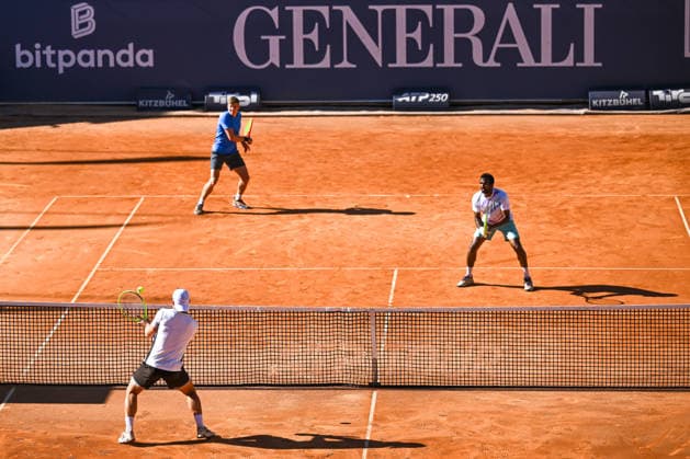 TENNIS - ATP, Tennis Herren Generali Open 2026 KITZBUEHEL,AUSTRIA,24.JUL.26 - TENNIS - ATP World Tour, Generali Open. Image shows Lukas Miedler (AUT), Andre Goransson (SWE) and N Sriram Balaji (IND).  GEPAxpictures xDanielxSchoenherr