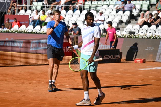 TENNIS - ATP, Tennis Herren Generali Open 2026 KITZBUEHEL,AUSTRIA,24.JUL.26 - TENNIS - ATP World Tour, Generali Open. Image shows the rejoicing of Andre Goransson (SWE) and N Sriram Balaji (IND).  GEPAxpictures xDanielxSchoenherr