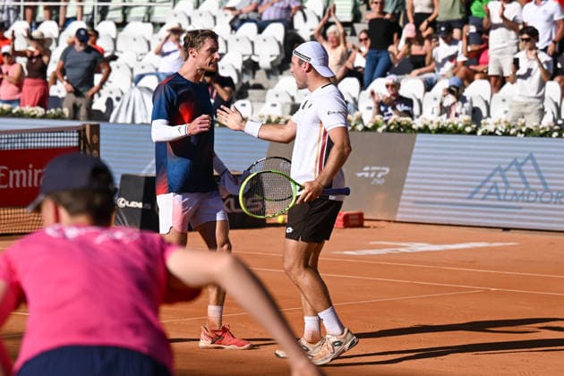 TENNIS - ATP, Tennis Herren Generali Open 2026 KITZBUEHEL,AUSTRIA,24.JUL.26 - TENNIS - ATP World Tour, Generali Open. Image shows the rejoicing of Marc Polmans (AUS) and Lukas Miedler (AUT).  GEPAxpictures xDanielxSchoenherr