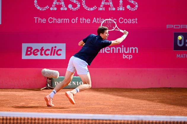 July 24, 2026, Lisbon, Lisbon, Portugal: ALEXANDER BLOCKX in action during the Quarter-finals at the Millennium Estoril Open ATP, Tennis Herren tennis tournament at Clube de Tenis do Estoril. Millennium Estoril Open 2026  - ZUMAr238 20260724_zip_r238_063 Copyright: xRicardoxRochax