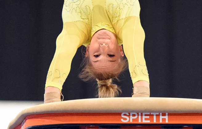 24.07.2026, xhbx, Turnen DM Finals 2026, Mehrkampf Frauen v.l. Karina Schönmaier (TuS 1861 Chemnitz-Altendorf) Sprung (DFL DFB REGULATIONS PROHIBIT ANY USE OF PHOTOGRAPHS as IMAGE SEQUENCES and or QUASI-VIDEO) Hannover *** July 24, 2026, xhbx, 2026 German Gymnastics Championships Finals, Women’s All-Around, left: Karina Schönmaier, TuS 1861 Chemnitz Altendorf, Vault. DFL and DFB regulations prohibit any use of photographs as image sequences and or quasi-video. Hanover