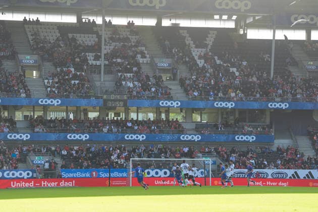 Rosenborg - Manchester United, ManU treningskamp 2026. Trondheim 20260724. Glisne tribuner under treningskampen i fotball mellom Rosenborg og Manchester United pa Lerkendal stadion. Foto: Ole Martin Wold NTB Trondheim Norge EDITORIAL USE ONLY. RESTRICTED USE FOR BETTING COMPANIES Ref:_SPO2jm4sMxF4eQ.jpg *** Rosenborg vs. Manchester United, friendly match 2026 Trondheim 20260724 Empty stands during the soccer friendly between Rosenborg and Manchester United at Lerkendal Stadium Photo: Ole Martin Wold, NTB, Trondheim, Norway EDITORIAL USE ONLY RESTRICTED USE FOR BETTING COMPANIES  Copyright: xOlexMartinxWoldx xNTBx