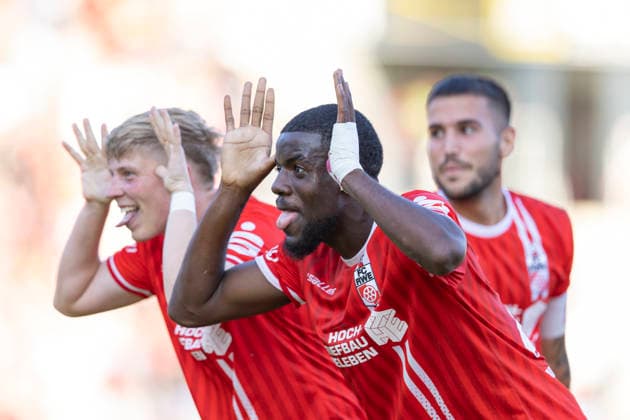 Regionalliga Nordost: FC Rot-Weiß Erfurt vs. BFC Dynamo; Erfurt; 24.07.2026 Jubel, Marco Ferdinand Wolf ( 10; FC Rot-Weiß Erfurt) (links) und Benny Boboy ( 27; FC Rot-Weiß Erfurt) (rechts) Regionalliga Nordost: FC Rot-Weiß Erfurt vs. BFC Dynamo; Steigerwaldstadion Erfurt; 24.07.2026 *** Northeast Regional League: FC Rot Weiß Erfurt vs. BFC Dynamo Erfurt, July 24, 2026. Cheers, Marco Ferdinand Wolf 10 (FC Rot Weiß Erfurt) on the left and Benny Boboy 27 (FC Rot Weiß Erfurt) on the right; Northeast Regional League: FC Rot Weiß Erfurt vs. BFC Dynamo at Steigerwaldstadion, Erfurt, July 24, 2026 Copyright: xBEAUTIFULxSPORTS Duehringx