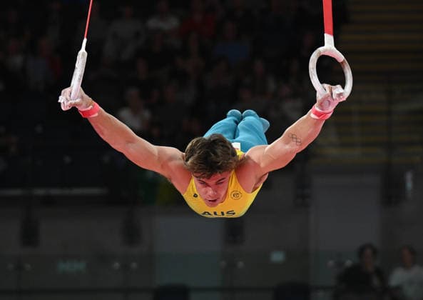 COM26 ARTISTIC GYMNASTICS, Jesse Moore of Australia during the Artistic Gymnastics Men s Team Final and Individual Qualification during the Glasgow 2026 Commonwealth Games at the Glasgow International Arena in Glasgow, Scotland, Friday, July 24, 2026. ( NO ARCHIVING, EDITORIAL USE ONLY Glasgow Scotland United Kingdom  Copyright: xLUKASxCOCHx 20260725161321405680