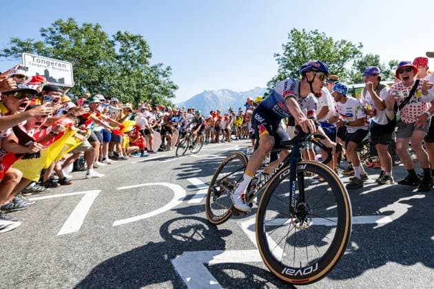Belgian Remco Evenepoel of Red Bull-BORA-hansgrohe pictured in action during stage 19 of the 2026 Tour de France cycling race, a stage of 125km from Gap to Alpe d Huez, on Friday 24 July 2026. The 113th edition of the Tour de France starts on Saturday 4 July in Barcelona, Spain, and will finish in Paris, France on the 26th of July. DAVIDxPINTENS  x181963068x