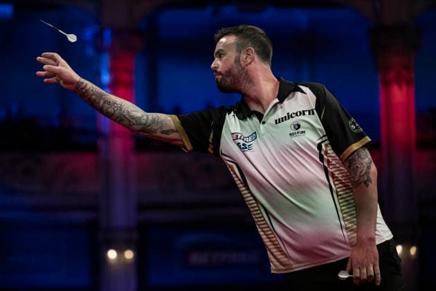 RECORD DATE NOT STATED 24th July 2026, Winter Gardens, Blackpool, Lancashire, England; 2026 Betfred World Matchplay Darts, Day Seven; Ross Smith in action on the oche in his quarter final match against Gerwen Price GodfreyxPitt