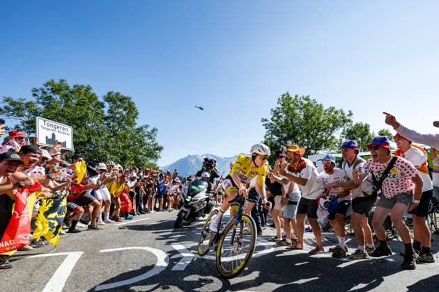 Slovenian Tadej Pogacar of UAE Team Emirates XRG pictured in action during stage 19 of the 2026 Tour de France cycling race, a stage of 125km from Gap to Alpe d Huez, on Friday 24 July 2026. The 113th edition of the Tour de France starts on Saturday 4 July in Barcelona, Spain, and will finish in Paris, France on the 26th of July. DAVIDxPINTENS  x181971336x