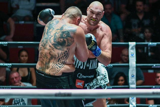 July 24, 2026, Pattaya, Chonburi, Thailand: Tyson Fury (L) and Mariusz Wach (R) exchanging punches during their heavyweight boxing bout. Tyson Fury defeats Mariusz Wach by corner retirement after seven rounds to win the WBC Humanitarian Belt at Max Muay Thai Stadium. Pattaya Thailand - ZUMAs197 20260724_aaa_s197_097 Copyright: xWasimxMatherx
