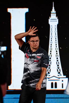 RECORD DATE NOT STATED 24th July 2026, Winter Gardens, Blackpool, Lancashire, England; 2026 Betfred World Matchplay Darts, Day Seven; Gian van Veen is introduced to the fans before his quarter final match against James Wade GodfreyxPitt