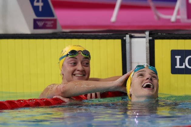 July 24, 2026, Glasgow, Scotland, Great Britain: JENNA FORRESTER of Australia is pranked by her teammate HANNAH FREDERICKS after winning the Women s 200m Backstroke Final of the Commonwealth Games Glasgow 2026 at the Tollcross International Swimming Centre in Glasgow, Scotland Glasgow Great Britain - ZUMAc179 20260724_zep_c179_346 Copyright: xMickaelxChavetx