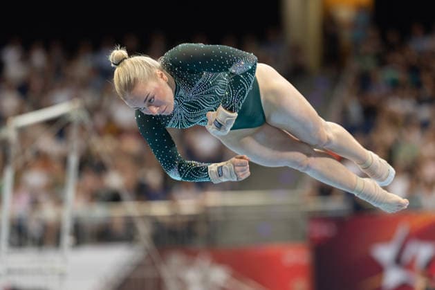 Deutsche Meisterschaften im Gerätturnen 2026, Mehrkampf Frauen Lea Marie Quaas (TuS 1861 Chemnitz-Altendorf). Deutsche Meisterschaften im Gerätturnen, Mehrkampf Frauen, am 24. Juli 2026 in der ZAG-Arena in Hannover., Hannover Niedersachsen Deutschland ZAG Arena *** 2026 German Artistic Gymnastics Championships, Women’s All-Around: Lea Marie Quaas, TuS 1861 Chemnitz Altendorf German Artistic Gymnastics Championships, Women’s All-Around, on July 24, 2026, at the ZAG Arena in Hanover, Hanover, Lower Saxony, Germany ZAG Arena