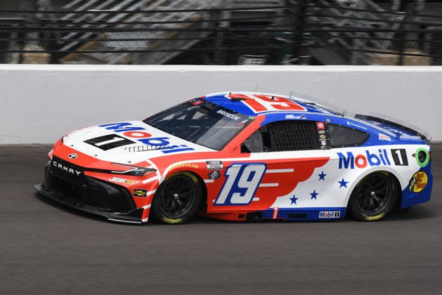 INDIANAPOLIS, IN - JULY 24: Chase Briscoe (19) Joe Gibbs Racing (JGR) Toyota GR Camry makes a lap in NASCAR, Motorsport, USA Cup Series Brickyard 400 practice on Friday, July 24, 2026, at the Indianapolis Motor Speedway in Speedway, Indiana. (Photo by David Allio Icon Sportswire) AUTO: JUL 24 NASCAR Cup Series Brickyard 400 EDITORIAL USE ONLY Icon95126072429