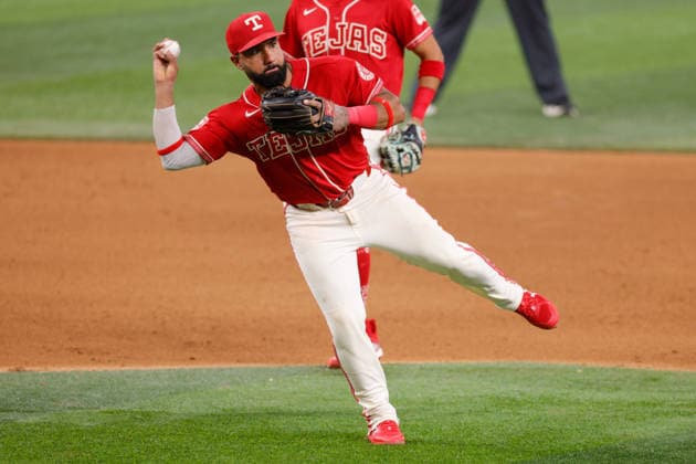 July 24, 2026, Arlington, Texas, USA: Texas Rangers third baseman EZEQUIEL DURAN (20) throws to first in the seventh inning during a baseball game, Friday, July 24, 2026, in Arlington, Texas. Arlington USA - ZUMAa325 20260724_zsa_a325_032 Copyright: xDavidxBalleringxIix