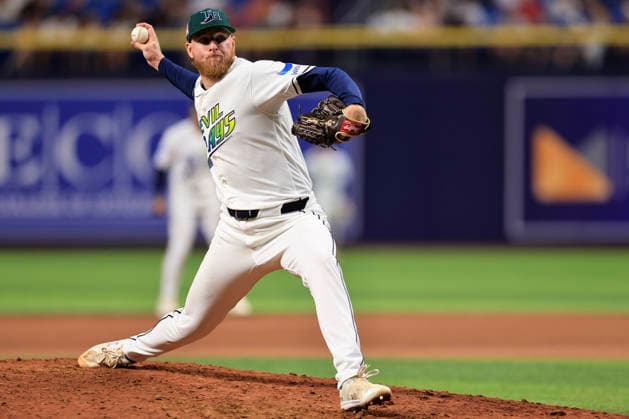 July 24, 2026, St. Petersburg, Florida, USA: Tampa Bay Rays pitcher Chris Roycroft (56) delivers a pitch during an MLB, Baseball Herren, USA game against the Cleveland Guardians on July 24, 2026 at Tropicana Field. The Rays beat the Guardians 11-3. St. Petersburg USA - ZUMAh180 20260724_zsp_h180_018 Copyright: xKimxHukarix