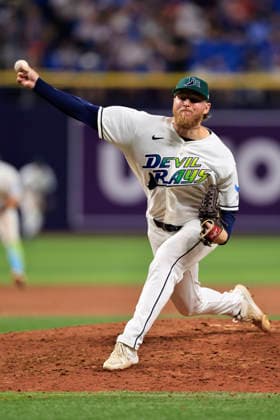 July 24, 2026, St. Petersburg, Florida, USA: Tampa Bay Rays pitcher Chris Roycroft (56) delivers a pitch during an MLB, Baseball Herren, USA game against the Cleveland Guardians on July 24, 2026 at Tropicana Field. The Rays beat the Guardians 11-3. St. Petersburg USA - ZUMAh180 20260724_zsp_h180_042 Copyright: xKimxHukarix