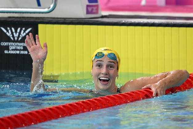 COM26 SWIMMING FINALS, Australian Jenna Forrester reacts after winning the Women™s 200m Backstroke Final during the Glasgow 2026 Commonwealth Games at the Tollcross International Swimming Centre in Glasgow, Scotland, Friday, July 24, 2026. ( NO ARCHIVING, EDITORIAL USE ONLY Glasgow Scotland United Kingdom  Copyright: xDEANxLEWINSx 20260725146203261345