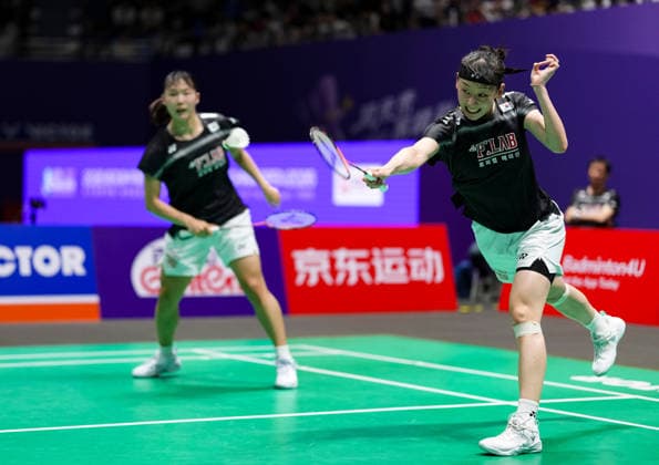 (260725) -- CHANGZHOU, July 25, 2026 -- Baek Ha Na Lee So Hee (R) compete during the women s doubles semifinal match between Liu Shengshu Tan Ning of China and Baek Ha Na Lee So Hee of South Korea at the 2026 China Open badminton tournament in Changzhou, east China s Jiangsu Province, July 25, 2026. ) (SP)CHINA-CHANGZHOU-BADMINTON-CHINA OPEN-WOMEN S DOUBLES (CN) SunxFei 