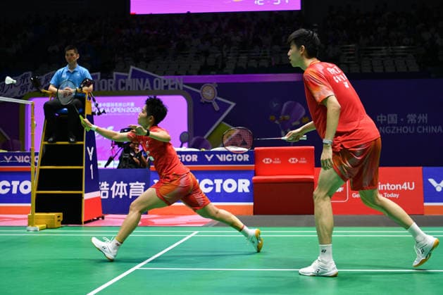 CHANGZHOU, CHINA - JULY 25: Feng Yanzhe and Huang Dongping of China compete in the Mixed Doubles Semifinal match against Thom Gicquel and Delphine Delrue of France on day 5 of the China Open 2026 at Changzhou Olympic Sports Center Gymnasium on July 25, 2026 in Changzhou, Jiangsu Province of China.  Copyright: xVCGx 111656315857