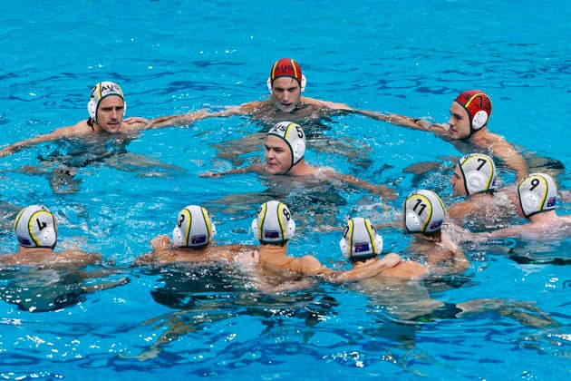Water polo, Wasserball WORLD CUP AUSTRALIA HUNGARY, Team Australia huddle ahead of the Water Polo World Cup Men s Semi Final match between Australia and Hungary at Sydney Olympic Park Aquatic Centre in Sydney, Saturday, July 25, 2026. ( NO ARCHIVING, EDITORIAL USE ONLY SYDNEY NEW SOUTH WALES AUSTRALIA  Copyright: xMARKxEVANSx 20260725160809066308