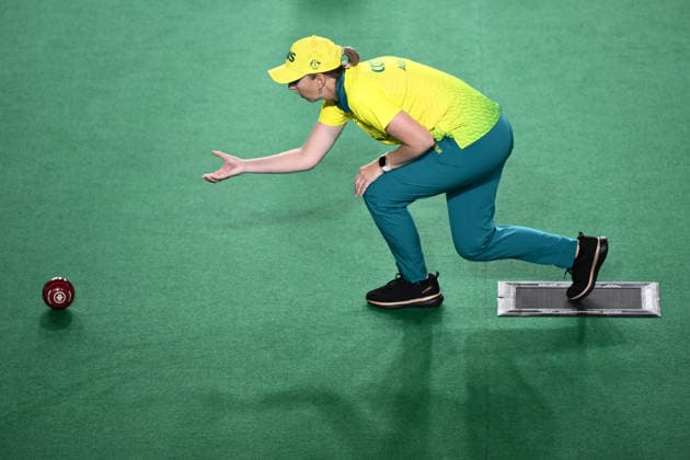 COM26 BOWLS, Kelsey Cottrell of Australia during the Women s Pairs Sectional Play Round 3 match between Australia and Isle of Man during the Glasgow 2026 Commonwealth Games at SEC Centre Hall 3 in Glasgow, Scotland, Saturday, July 25, 2026. ( NO ARCHIVING, EDITORIAL USE ONLY Glasgow United Kingdom  Copyright: xJOELxCARRETTx 20260725198689309085