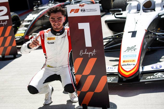 AUTO - FORMULA 3 2026 - BUDAPEST NAEL ThÃ ophile (fra), Campos Racing, Dallara F3 2025, portrait celebration victory during the 7th round of the 2026 FIA Formula 3 Championship from July 24 to 26, 2026 on the Hungaroring, in Mogyorod near Budapest, Hungary - MogyorodHungary  Copyright: xXavixBonillax