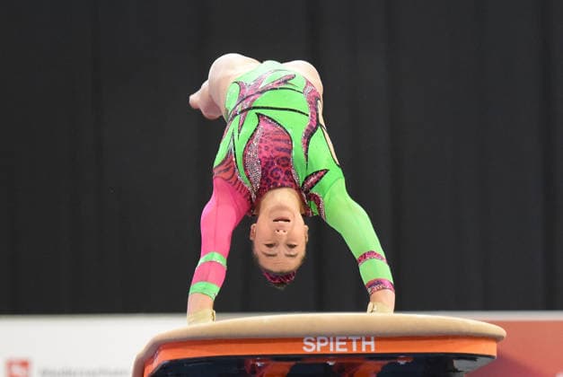 25.07.2026, xhbx, Turnen DM Finals 2026, Gerätfinals Frauen v.l. Madita Mayr Sprung (DFL DFB REGULATIONS PROHIBIT ANY USE OF PHOTOGRAPHS as IMAGE SEQUENCES and or QUASI-VIDEO) Hannover *** July 25, 2026, xhbx, 2026 German Gymnastics Championships Finals, Women s Apparatus Finals, from left: Madita Mayr, Vault. DFL and DFB regulations prohibit any use of photographs as image sequences and or quasi-video. Hanover