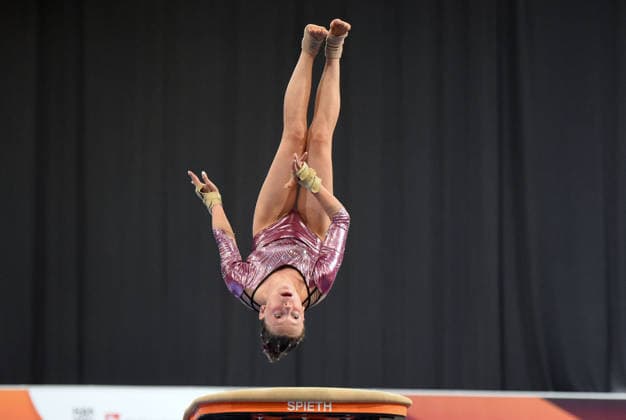 25.07.2026, xhbx, Turnen DM Finals 2026, Gerätfinals Frauen v.l. Mia Reinmann Sprung (DFL DFB REGULATIONS PROHIBIT ANY USE OF PHOTOGRAPHS as IMAGE SEQUENCES and or QUASI-VIDEO) Hannover *** July 25, 2026, xhbx, 2026 German Gymnastics Championships Finals, Women s Apparatus Finals, from left: Mia Reinmann, Vault. DFL and DFB regulations prohibit any use of photographs as image sequences and or quasi-video. Hanover