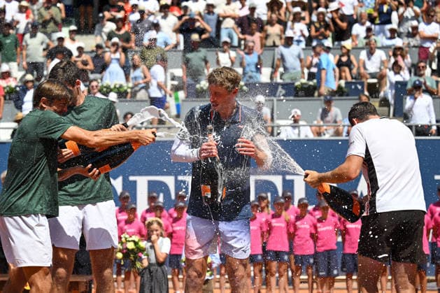 TENNIS - ATP, Tennis Herren Generali Open 2026 KITZBUEHEL,AUSTRIA,25.JUL.26 - TENNIS - ATP World Tour, Generali Open. Image shows Jakob Schnaitter, Mark Wallner (GER), Marc Polmans (AUS) and Lukas Miedler (AUT); keywords: award ceremony.  GEPAxpictures xDanielxSchoenherr