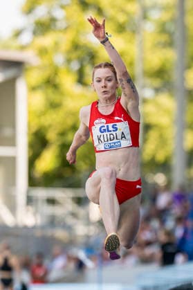 Deutsche Leichtathletik-Meisterschaften; Bochum-Wattenscheid, 25.07.2026 Sarah-Michelle Kudla (LG Nord Berlin), Dreisprung; Deutsche Leichtathletik-Meisterschaften am 25.07.2026 im Lorheide-Stadion, Bochum-Wattenscheid (Nordrhein-Westfalen). *** German Track and Field Championships, Bochum-Wattenscheid, July 25, 2026; Sarah Michelle Kudla (LG Nord Berlin), triple jump; German Track and Field Championships on July 25, 2026, at Lorheide Stadium, Bochum-Wattenscheid, North Rhine-Westphalia Copyright: xBEAUTIFULxSPORTS AxelxKohringx