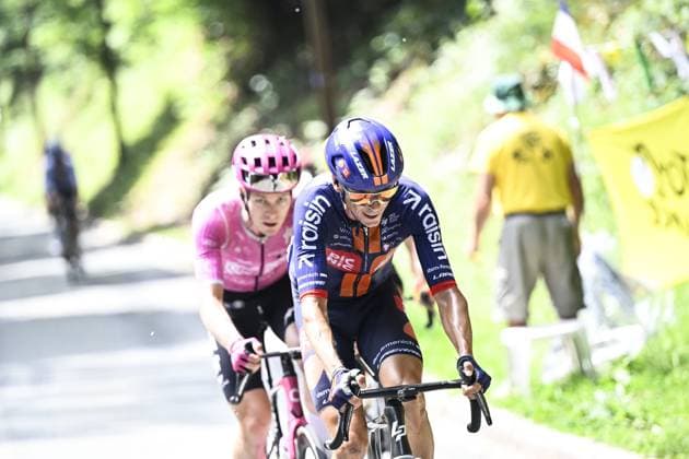 French Warren Barguil of Team Picnic PostNL pictured in action during stage 20 of the 2026 Tour de France cycling race, a stage of 171km Le Bourg d Oisans to Alpe d Huez, on Saturday 25 July 2026. The 113th edition of the Tour de France starts on Saturday 4 July in Barcelona, Spain, and will finish in Paris, France on the 26th of July. JASPERxJACOBS  x181998595x