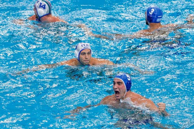 Water polo, Wasserball WORLD CUP ‹GREECE ITALY, Stylianos Argyropoulos of Greece celebrates scoring a goal during the Water Polo World Cup Men s Semi Final match between Greece and Italy at Sydney Olympic Park Aquatic Centre in Sydney, Saturday, July 25, 2026. ( NO ARCHIVING, EDITORIAL USE ONLY SYDNEY NEW SOUTH WALES AUSTRALIA  Copyright: xMARKxEVANSx 20260725183833865150